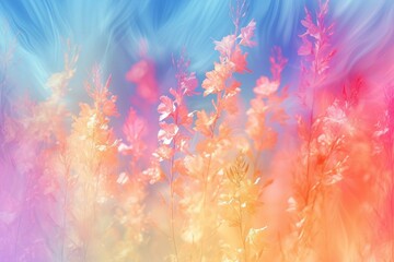 Poster - Abstract nature background featuring soft focus flowers and a vibrant, pastel bokeh effect