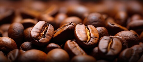 Poster - High resolution copy space image of a close up macro shot capturing the mood and background of roasted coffee beans