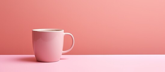 Aufkleber - Cup of coffee on pink background top view Space for text. copy space available