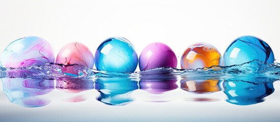 Aufkleber - Colorful Easter eggs dyed by colored water isolated on a pale blue background design concept of Easter holiday activity close up copy space