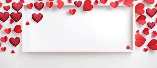 Aufkleber - Rectangle frame made of paper hearts isolated on white background Valentines day concept. copy space available