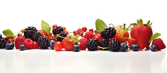 Poster - Variety of ripe berries on a white background creating a copy space image