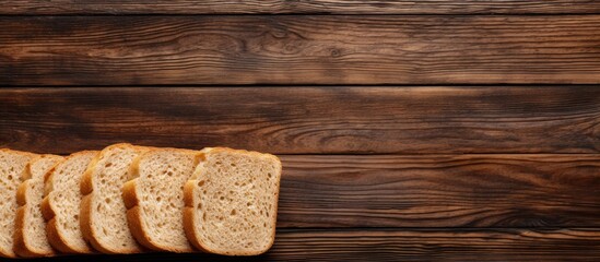 Aufkleber - Sliced bread on wooden table Top view with space for text or recipe. copy space available