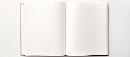 Leinwandbilder - Notebook open page on white table background School study and education concept image blank new notebook close up opened notepad low angle view. copy space available
