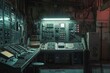 © anatolir - Dimly lit vintage control room filled with analog electronic devices and panels