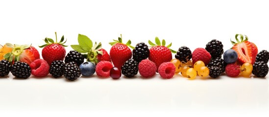 Poster - Variety of ripe berries on a white background creating a copy space image