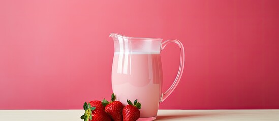 Poster - A refreshing cocktail made from strawberry infused milk served in a pink jug with a delightful sweetness Perfect for enjoying with friends Great for a copy space image