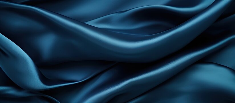 Crumpled dark blue silk fabric as background closeup view Space for text. copy space available