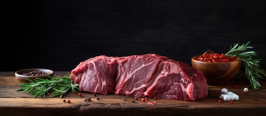 Aufkleber - Fresh raw beef on wooden table. copy space available