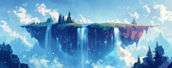 Wall Mural - A surreal dreamscape of floating islands and cascading waterfalls, where gravity is a mere suggestion and the laws of nature are bent.   illustration.