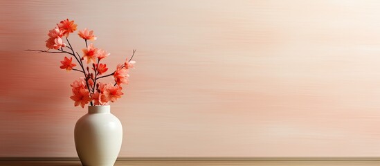 Aufkleber - Vase with beautiful flowers as element of interior design on table in room Space for text. copy space available