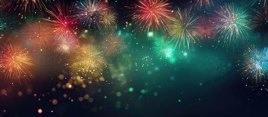 Poster - An abstract holiday background with New Year fireworks and ample copy space