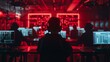 © antkevyv - red team cyber security concept group of people working together in dark room red lights