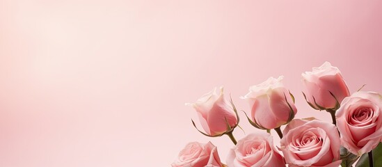 Aufkleber - delicate pink roses on a light pink background concept for wedding invitations postcard. copy space available
