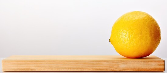 Poster - Lemon on cutting board isolated on white background Copy space