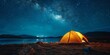 Illuminated camping tent under starry sky illustration