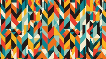 Poster - The seamless pattern is made from geometric tiles with repeating strips of triangular shapes. The texture is modern and stylish and may be used as a packaging material.