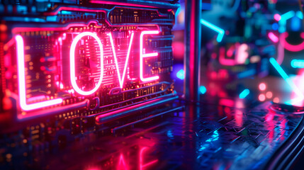 Wall Mural - A neon “ LOVE ” sign on a night street