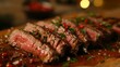 Sliced Steak Presented with Bokeh Background,