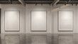 © DreamWeaver - A contemporary art gallery with three massive plain white frames, each hosting a subtle, textured white canvas.