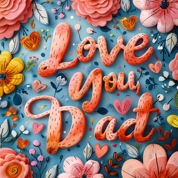 Father's Day celebration background adorned with a gift box mug calendar mustache heart shape