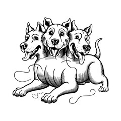 Wall Mural - Cerberus Doodle Art: Terrifying Illustration of a Mythological Guardian