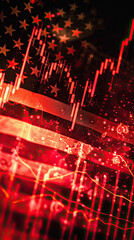 Wall Mural - Stock market trading graph in red color economy usa flag dollar bill background Trading trends and economic development Effect of recession on US economy Stock crash market exchang