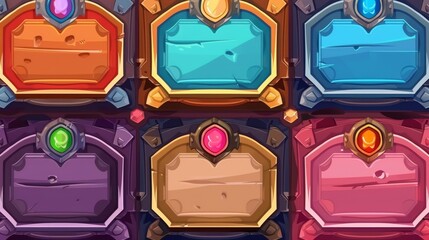 Poster - A set of live stream panels with old metal borders for a game streaming overlay. Template for UI design for webcam video apps.