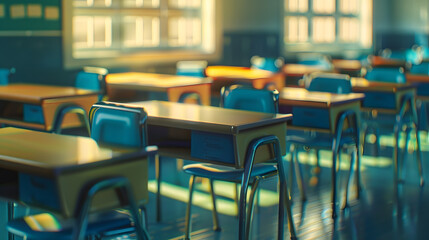 Poster - Interior of classroom with desks : Generative AI