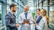 © PhotoPhreak - Pharma Rep Presents New Medication to Doctor in Modern Clinic