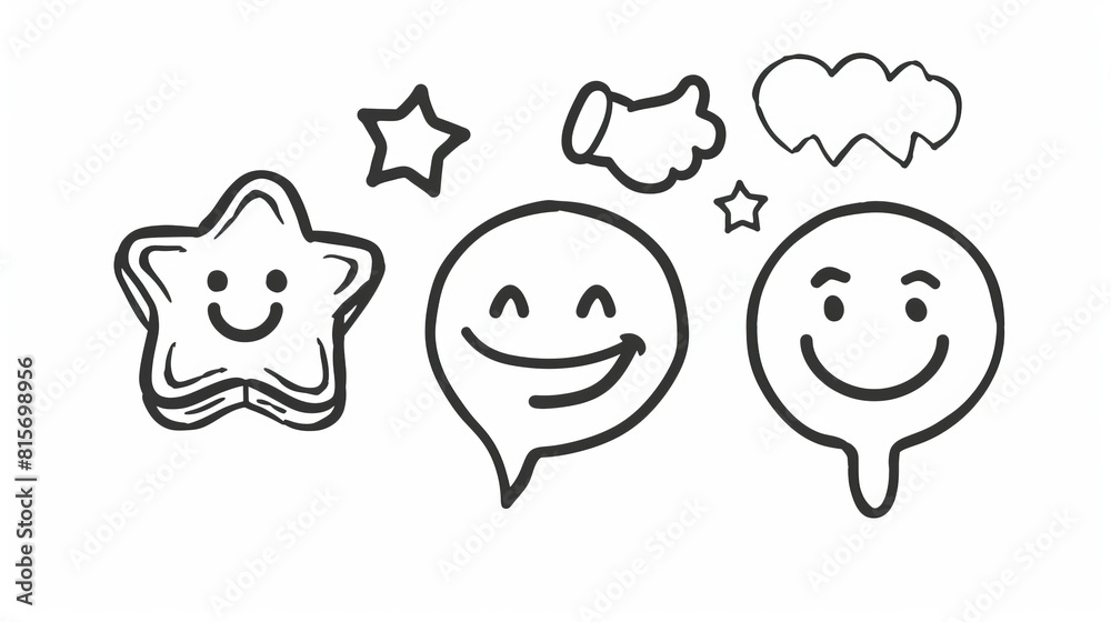A set of doodle style approval icons, isolated modern rating and review ...