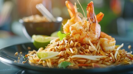 Poster - Exquisite Pad Thai presentation highlighting the freshness of the shrimp