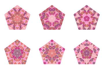 Poster - Ornate mosaic pentagon symbol set - geometric geometrical polygonal abstract vector illustrations