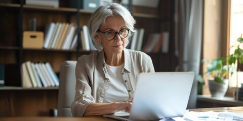 female woman doctor therapist working in office reading data, ai