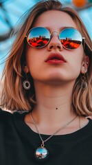 Wall Mural - Cool young woman with reflective sunglasses