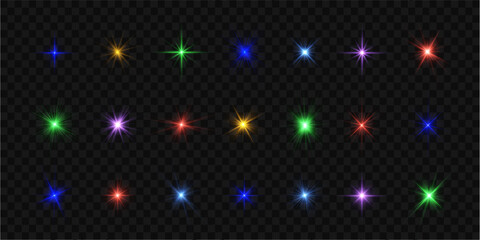 Wall Mural - Glow light star, green, red, blue, yellow sun rays, gold glare bokeh	