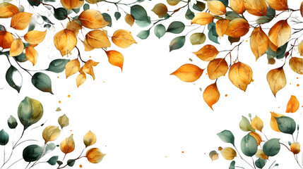 Wall Mural - Watercolor seamless border - illustration with green gold leaves and branches,