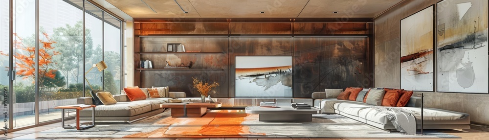Design a modern living room with a large sectional sofa, coffee table ...