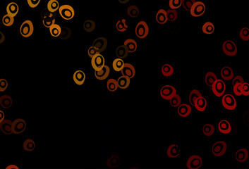 Poster - dark yellow, orange vector background with bubbles.
