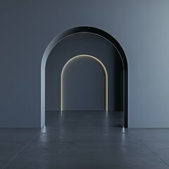 Canvas Print - Reflective floor leading to a lit arch portal