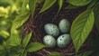 © Evon J - Nest with Speckled Eggs Encircled by Green Leaves