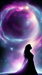 Wall Mural - universe meta human goddess spirit silhouette on galaxy space background, new quality colorful spiri