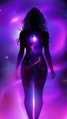 Wall Mural - universe meta human goddess spirit silhouette on galaxy space background, new quality colorful spiri