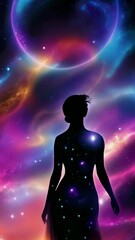 Wall Mural - universe meta human goddess spirit silhouette on galaxy space background, new quality colorful spiri