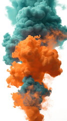 Wall Mural - teal and orange ink clouds isolated on transparent or white background