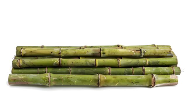 Green bamboo sticks, set sharp stake isolated on white, side view