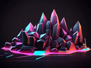 Fototapete - illustration the rocks diamond neon theme colorful in the dark for background object 3d polygon shape