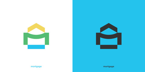 Wall Mural - Monogram Mortgage Logo Design. Letter or Initial M with Home, House Graphic Design, Symbol, Icon, Symbol, Vector Template.