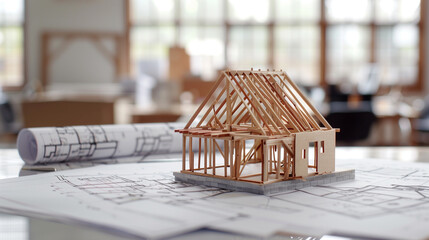 Architectural Model Home on Blueprint