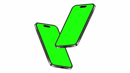 Poster - Smartphone animated mockup with green screen. Realistic smartphone mockup. Isometric smartphone animation. Smartphone device isometric technology. 4K video animated in isometric style